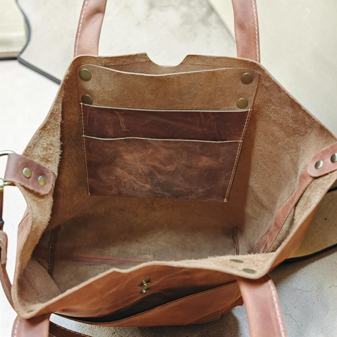 Essential Genuine Leather Tote Bag – Handcrafted Cowhide Shopper with Crossbody Strap