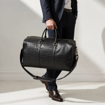 Croc-Embossed Leather Duffel Travel Bag (TR-026)