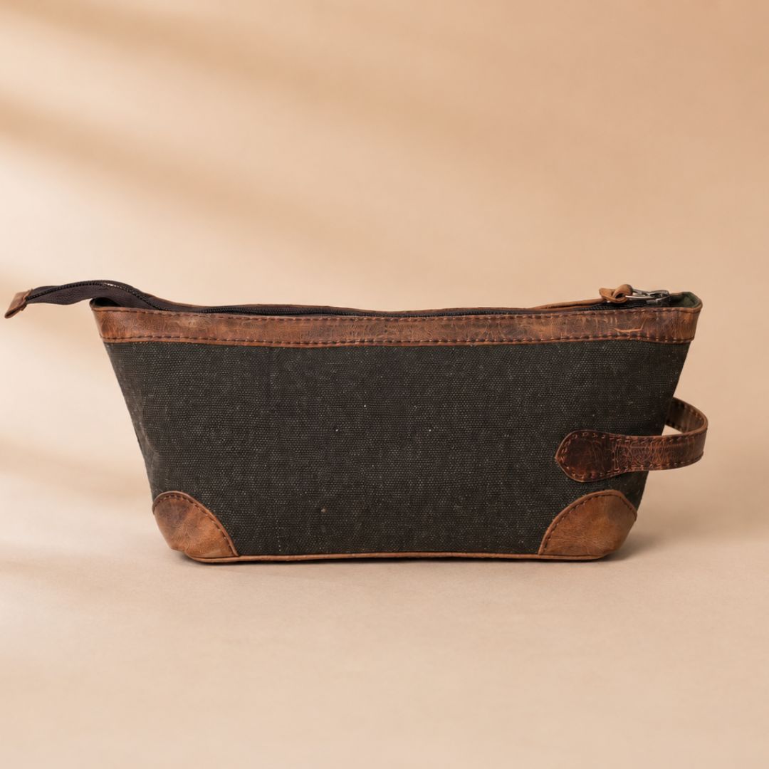 Canvas Leather Duffel Bag With Toiletry Pouch