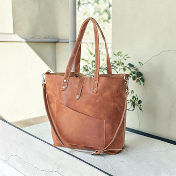 Essential Genuine Leather Tote Bag – Handcrafted Cowhide Shopper with Crossbody Strap