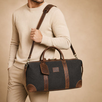 Canvas Leather Duffel Bag With Toiletry Pouch
