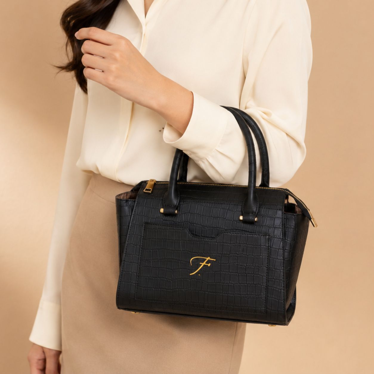 Premium Ladies Leather Handbag Croc-embossed