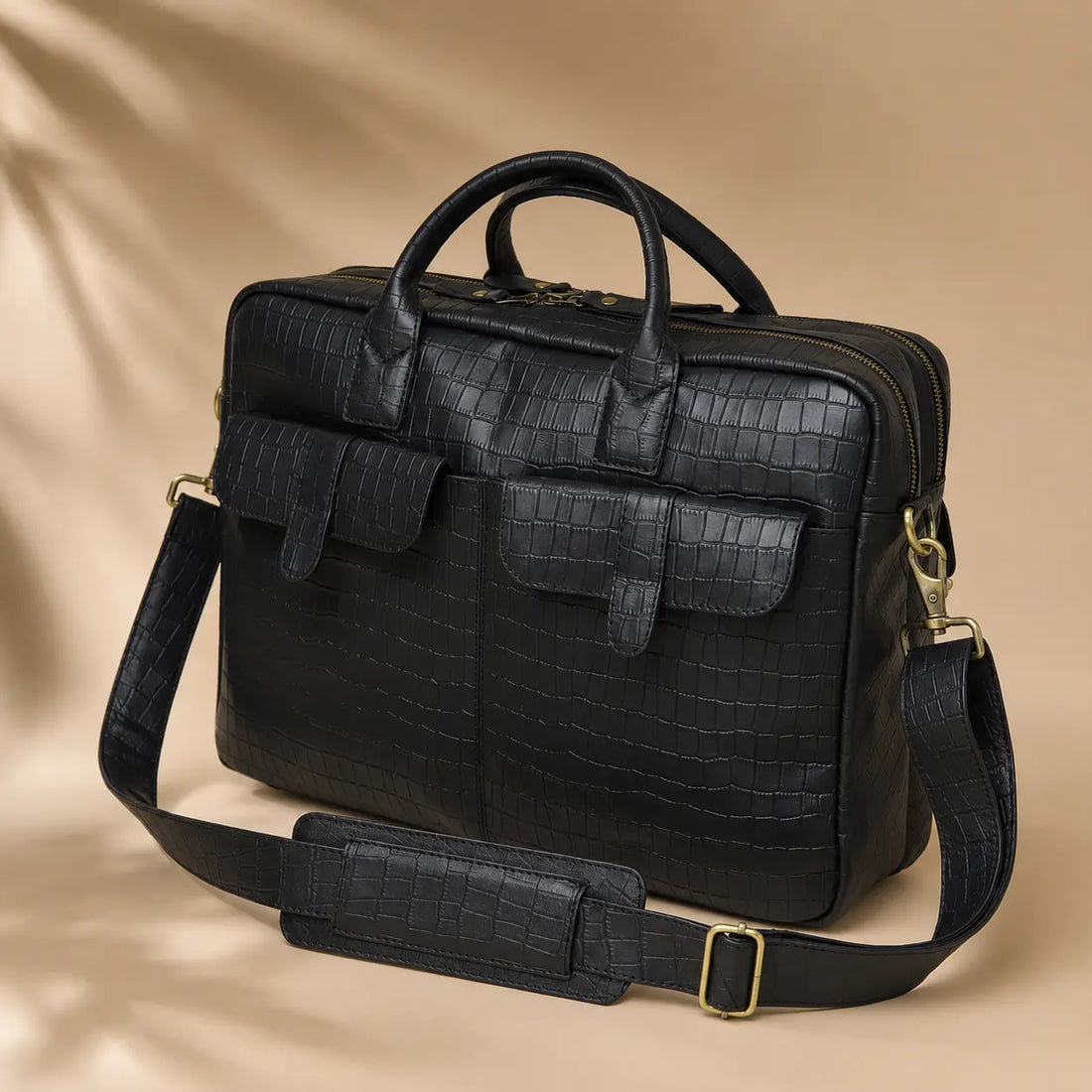 Premium Black Croc-Texture Laptop Bag (LP-03)