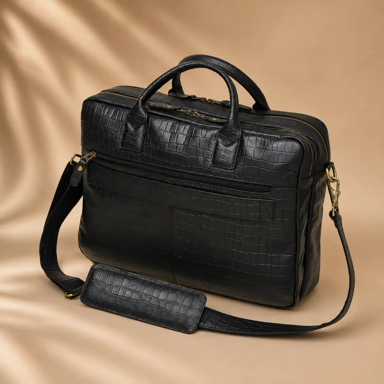Premium Black Croc-Texture Laptop Bag (LP-03)
