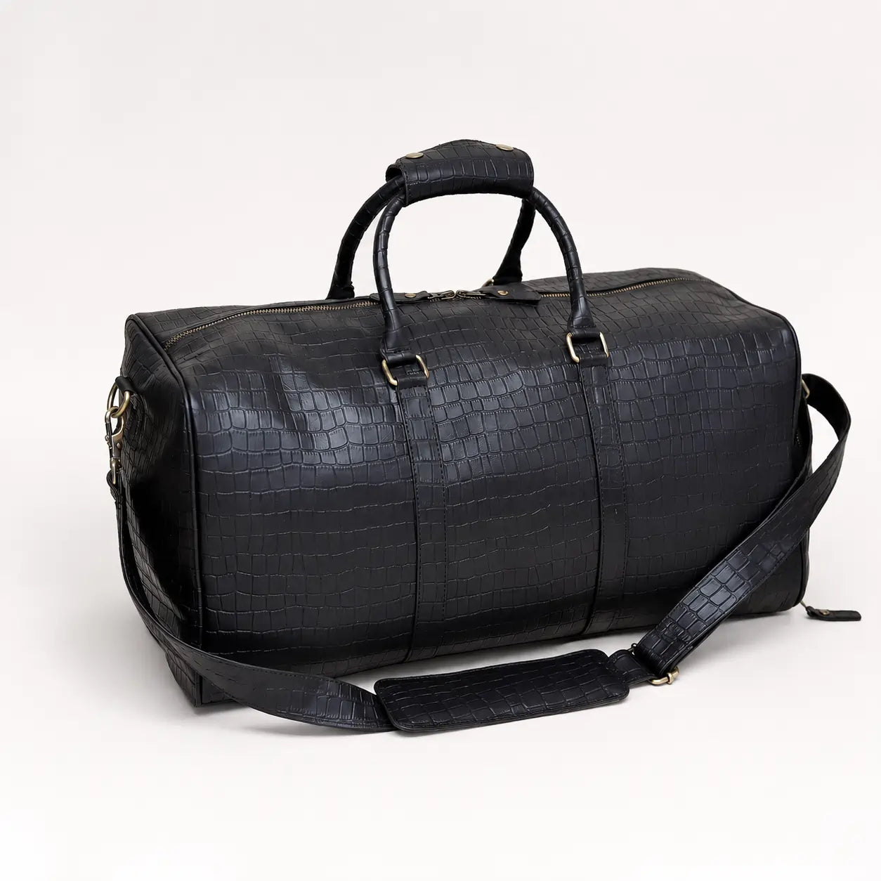 Croc-Embossed Leather Duffel Travel Bag (TR-026)