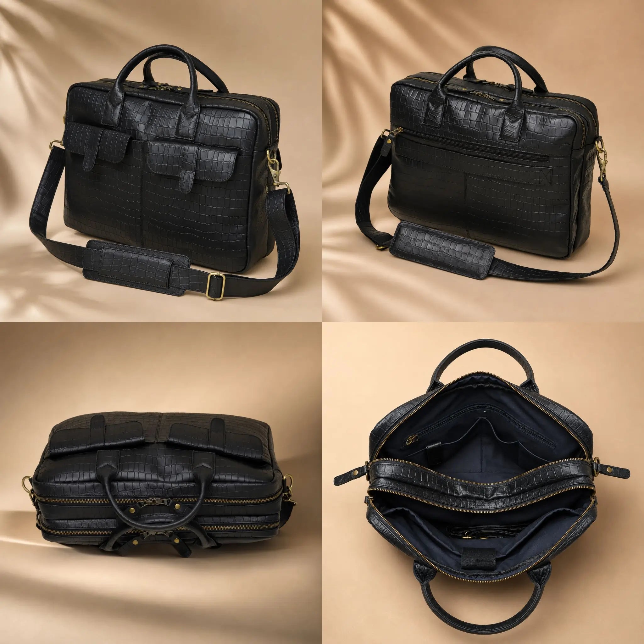 Premium Black Croc-Texture Laptop Bag (LP-03)