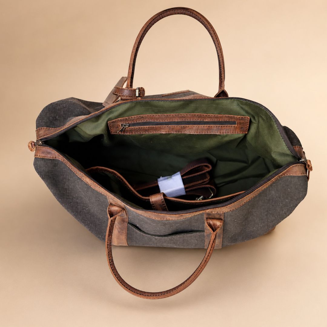 Canvas Leather Duffel Bag With Toiletry Pouch