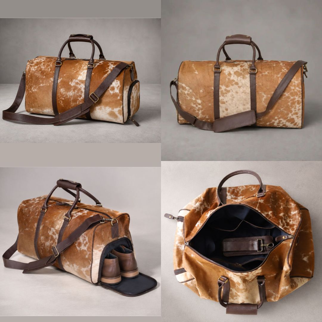 Premium Hair-onn Cowhide Leather Travel Duffle Bag