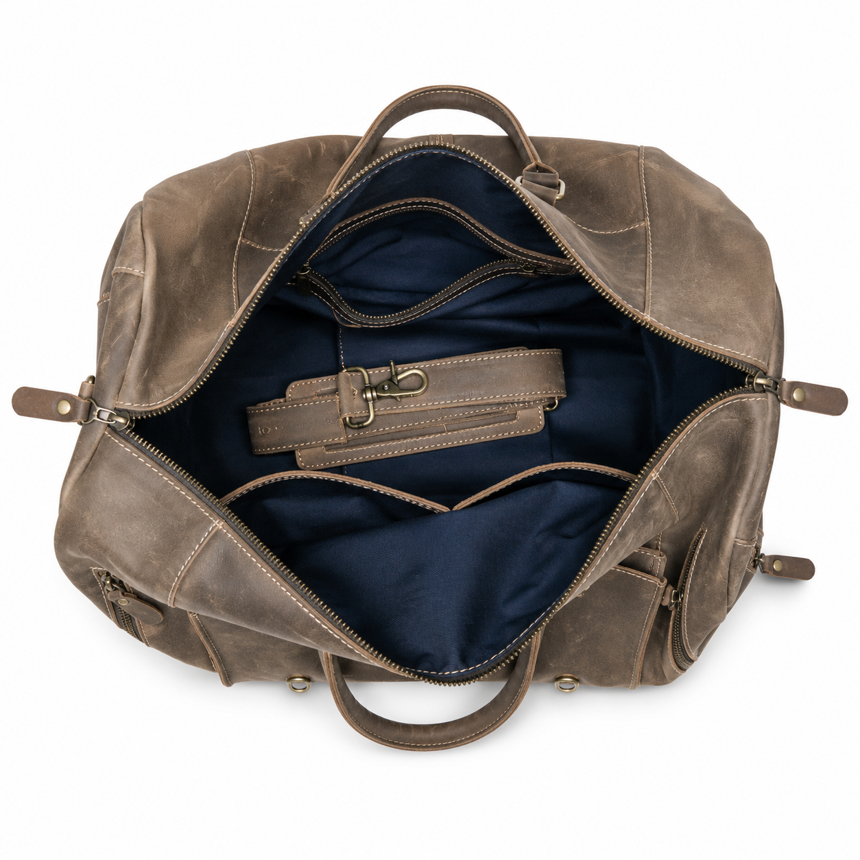 Vintage Leather Travel Bag – Front Flap Pocket Design (TR-015)