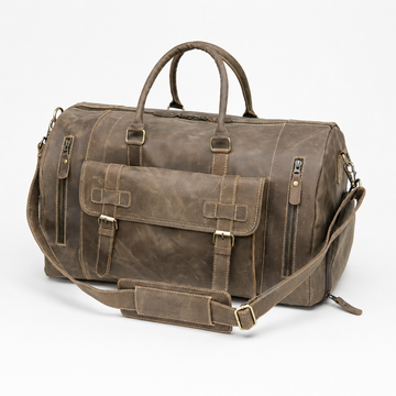 Vintage Leather Travel Bag – Front Flap Pocket Design (TR-015)