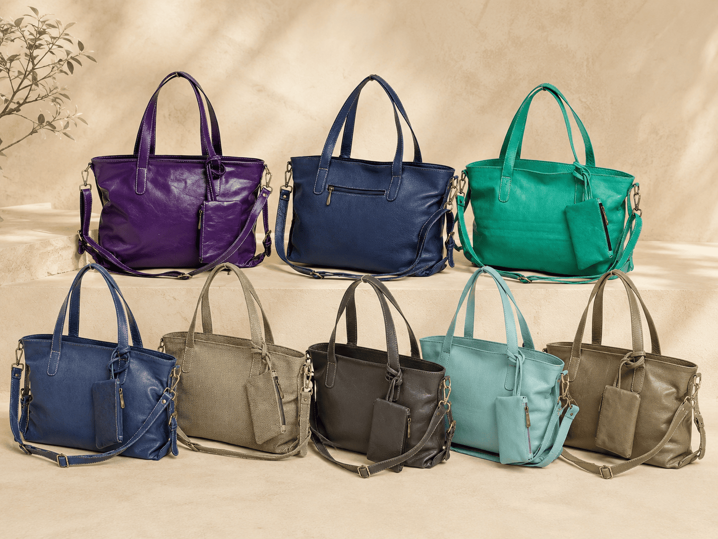 Premium Ladies Leather Bag with Matching Mini Pouch