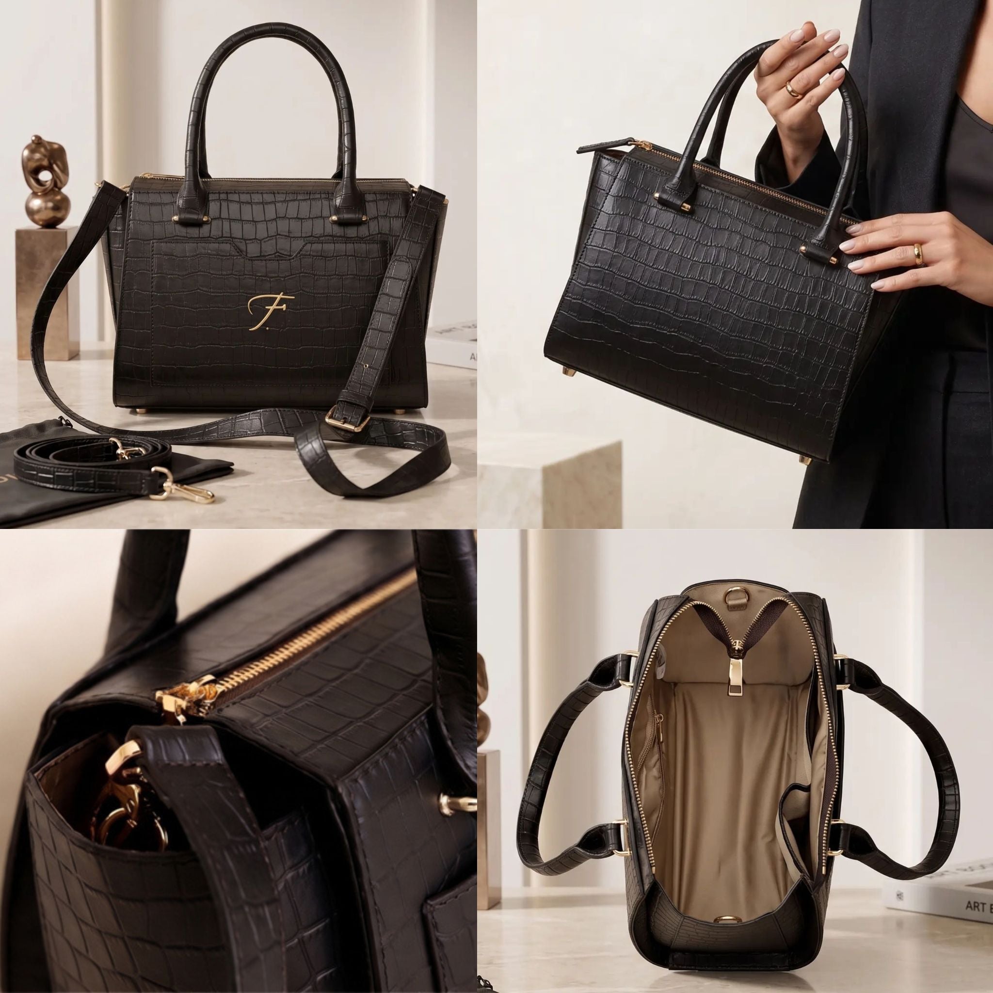 Premium Ladies Leather Handbag Croc-embossed
