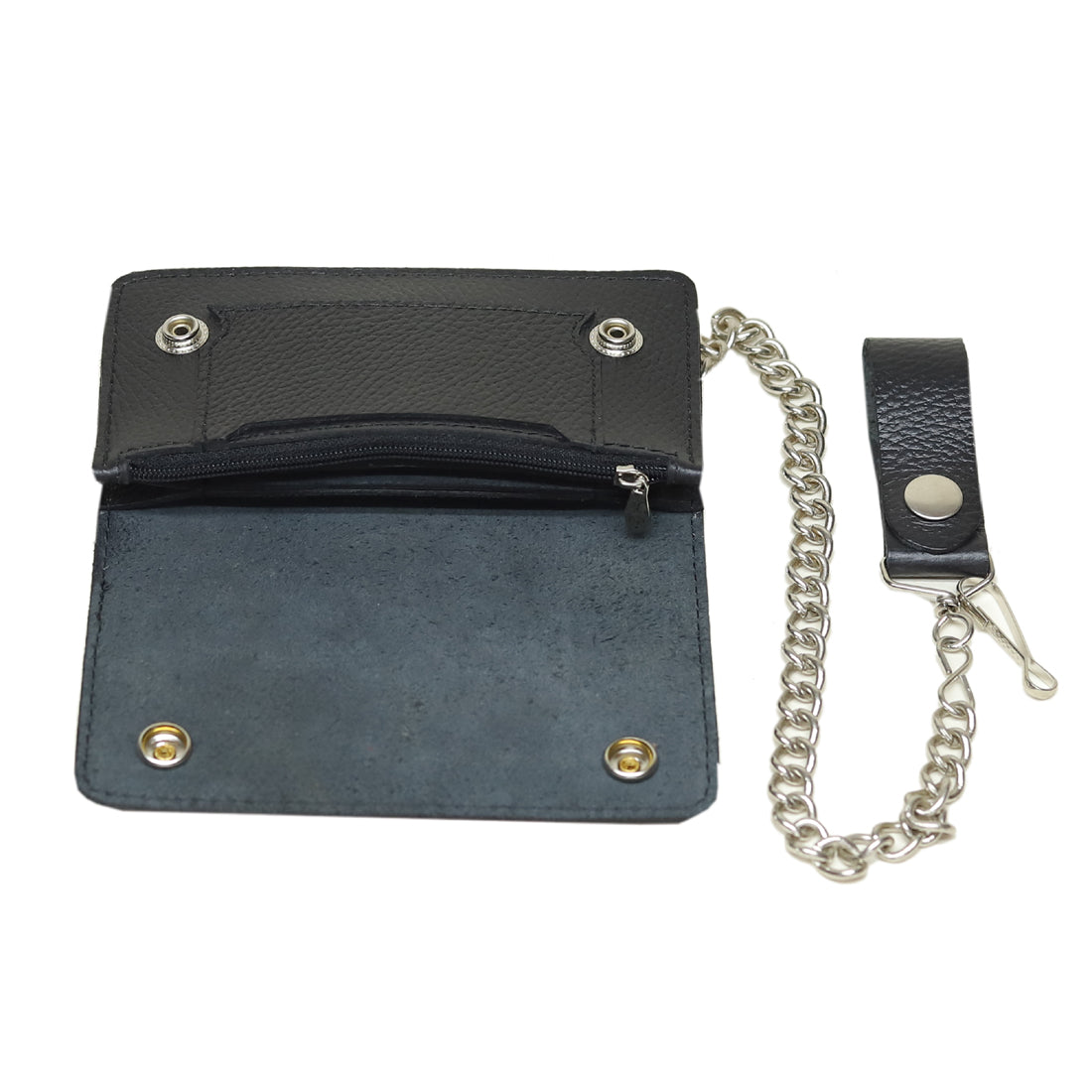 Genuine Leather Biker Wallet – Black Premium Cowhide with Stainless Steel Chain