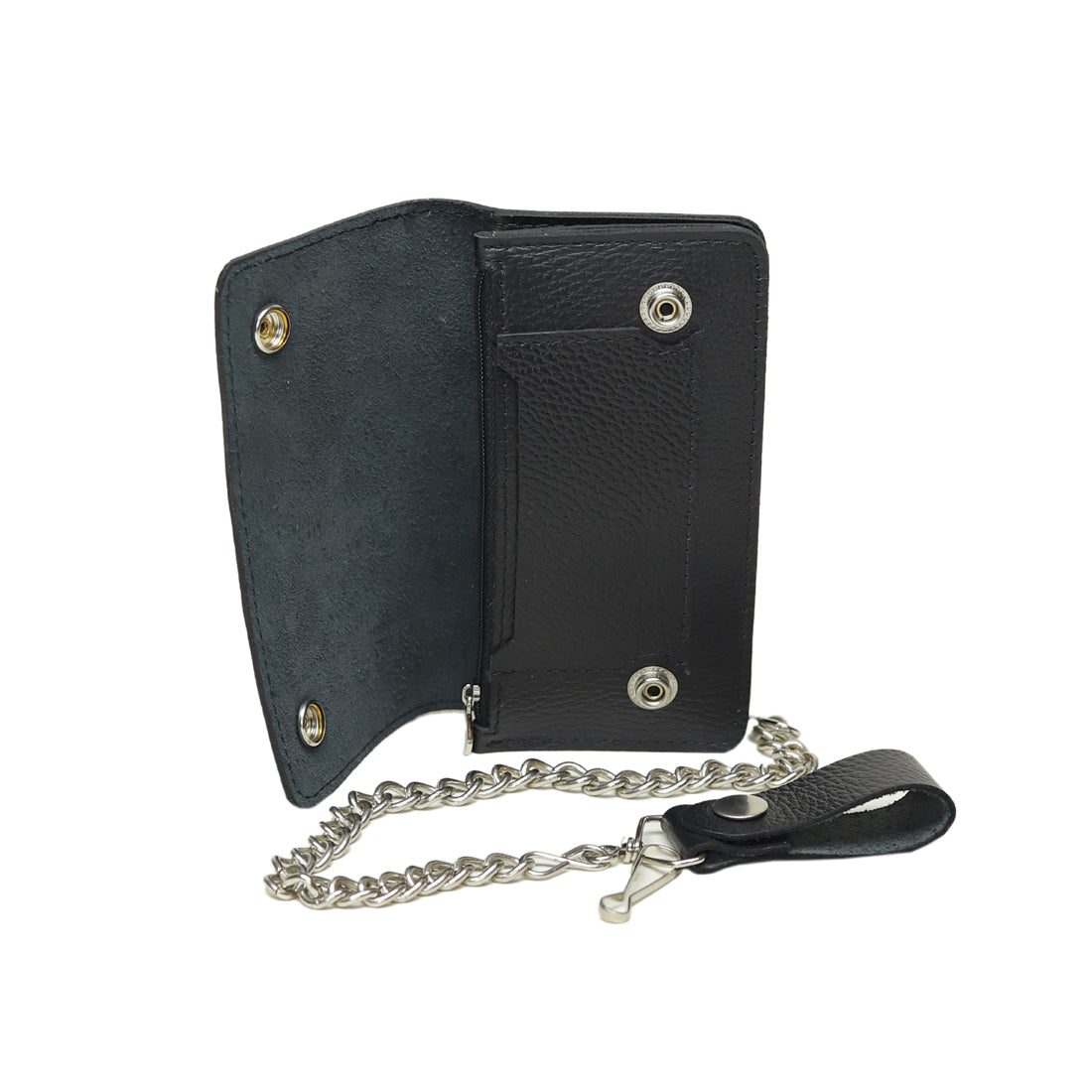 Genuine Leather Biker Wallet – Black Premium Cowhide with Stainless Steel Chain