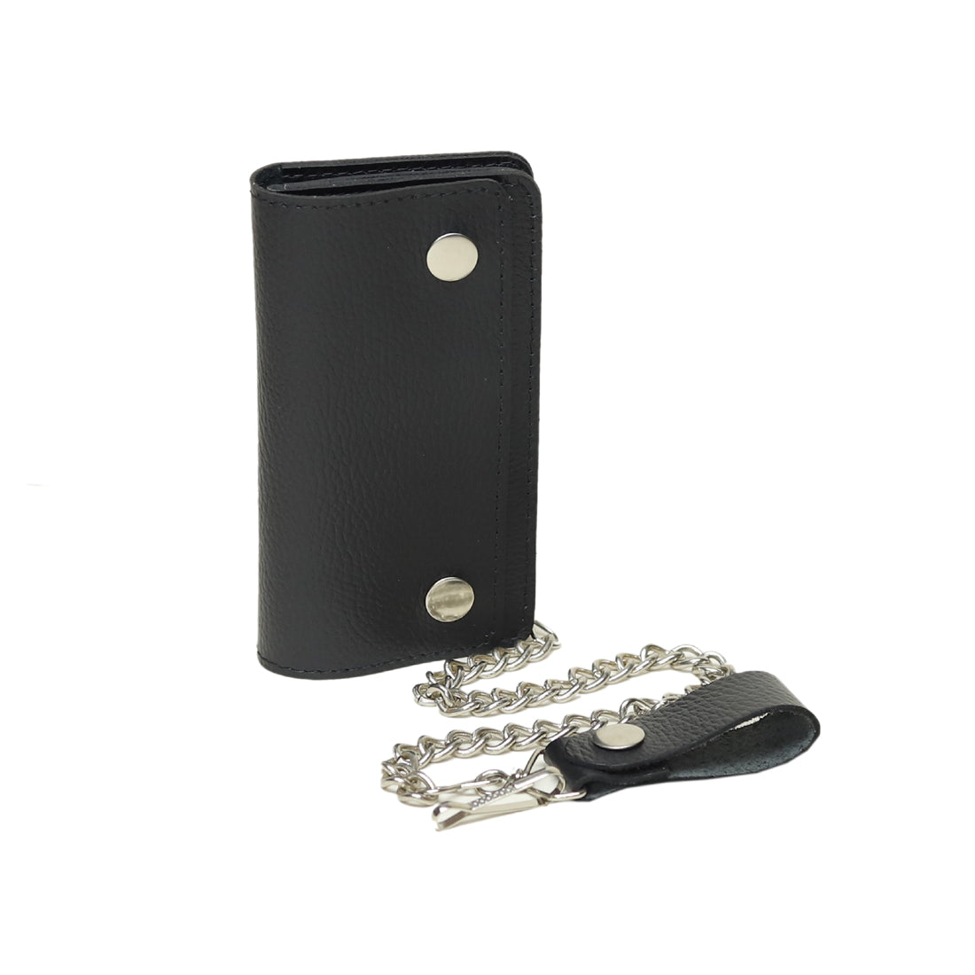 Genuine Leather Biker Wallet – Black Premium Cowhide with Stainless Steel Chain