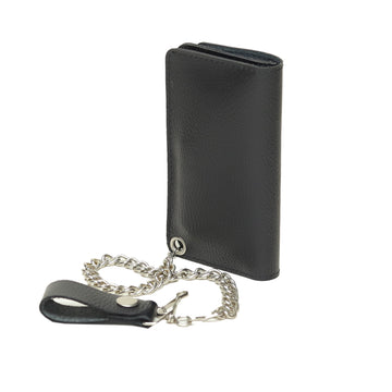 Genuine Leather Biker Wallet – Black Premium Cowhide with Stainless Steel Chain