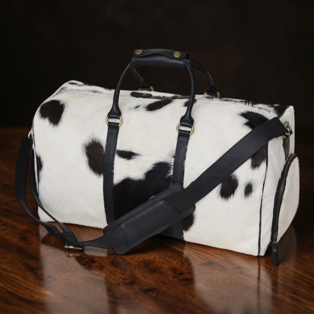 Premium Hairon Cowhide Leather Travel Duffle Bag