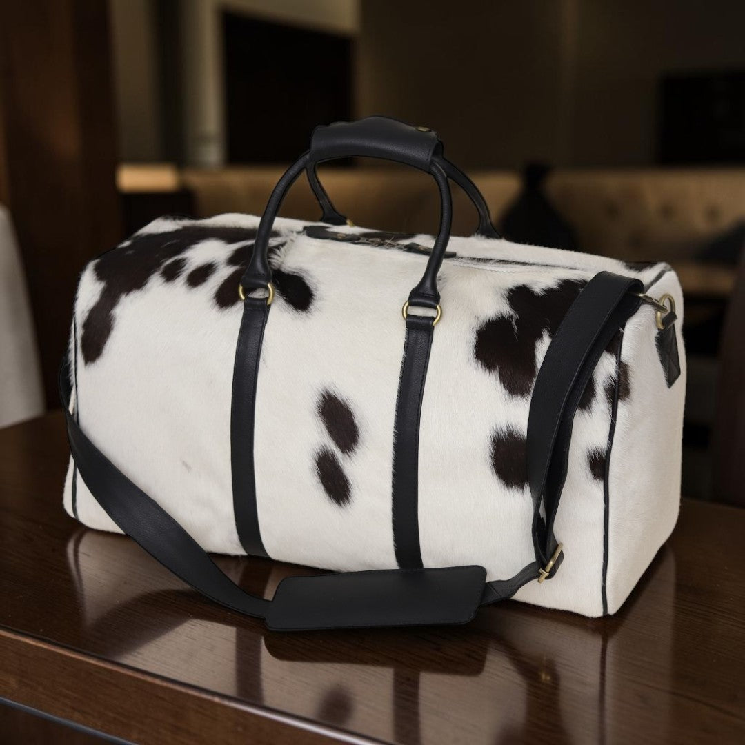 Premium Hairon Cowhide Leather Travel Duffle Bag