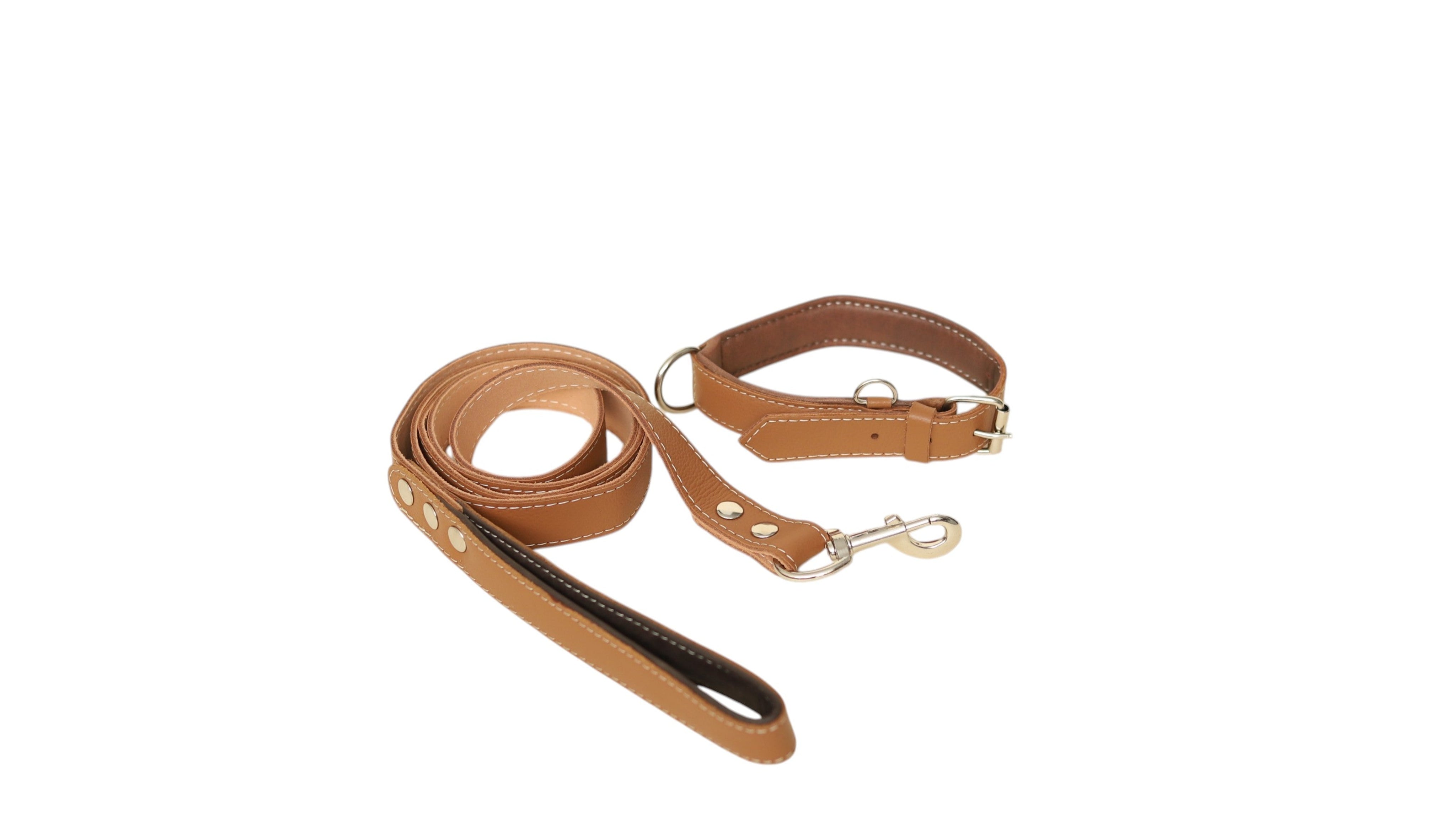 Premium Leather Dog Collar & Leash Set – Durable Cowhide Pet Accessory