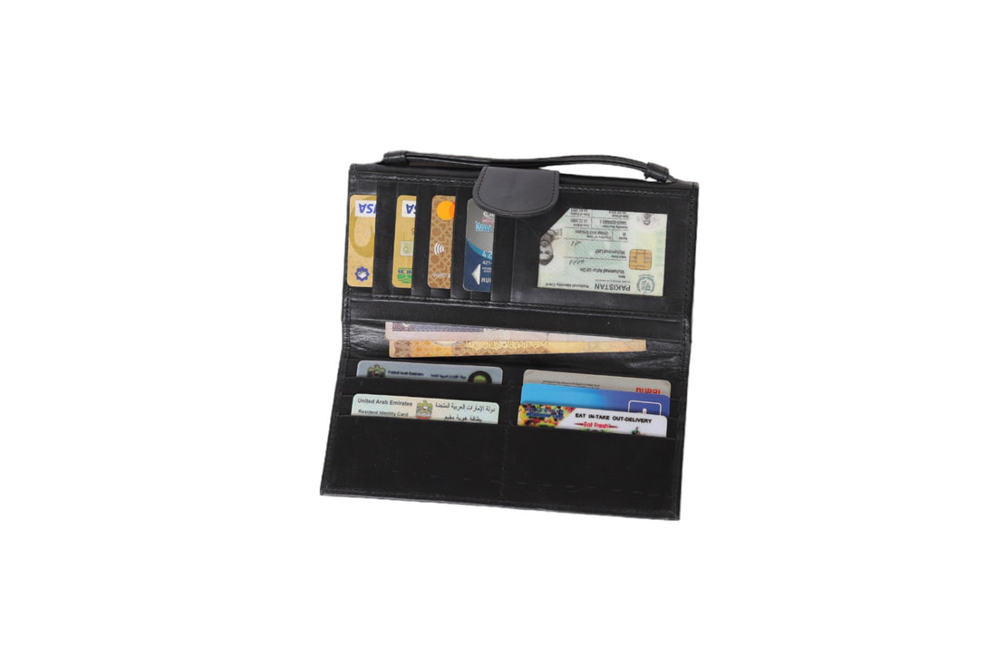 Elegant Black Leather Ladies Clutch – Premium Multi-Compartment Wallet