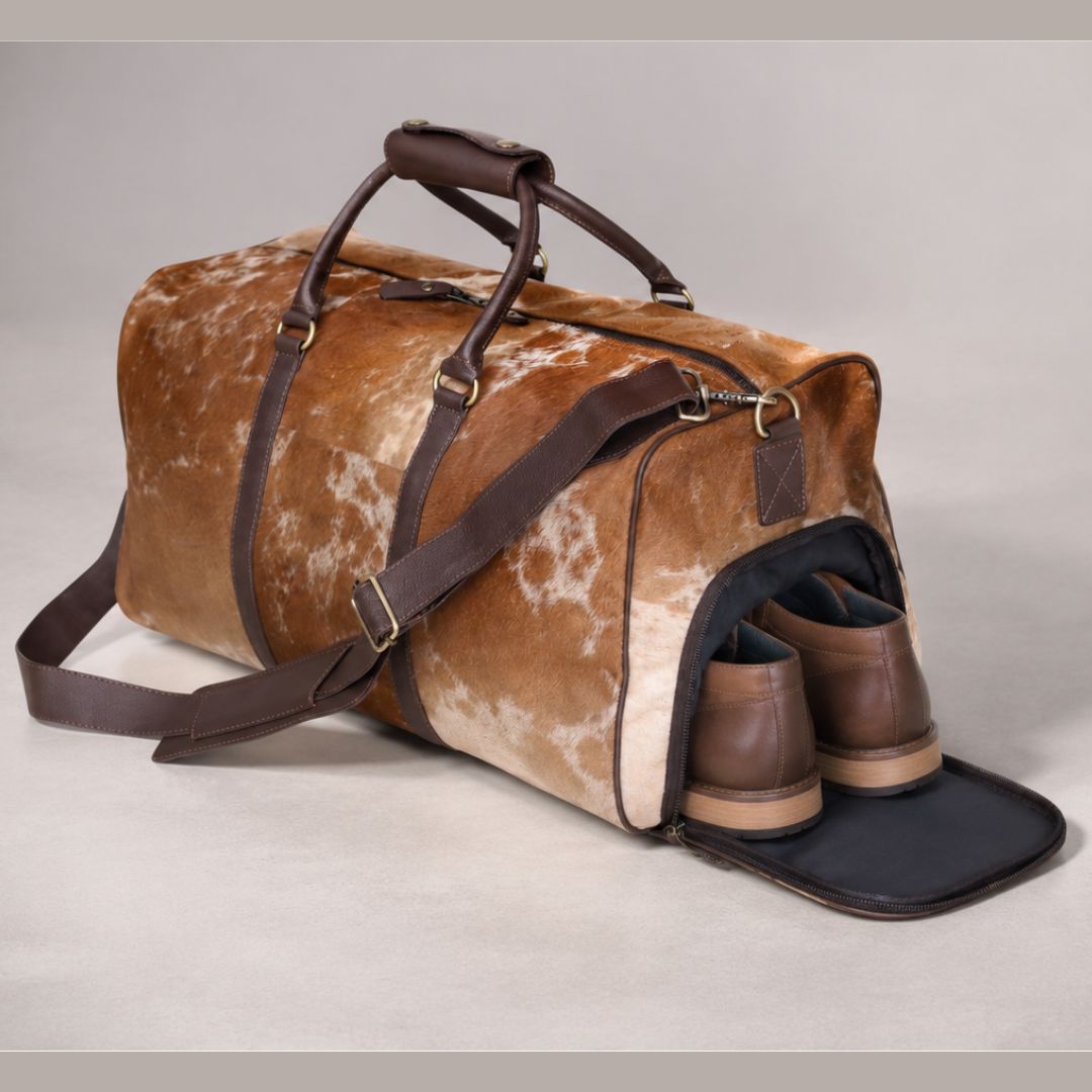 Premium Hair-onn Cowhide Leather Travel Duffle Bag