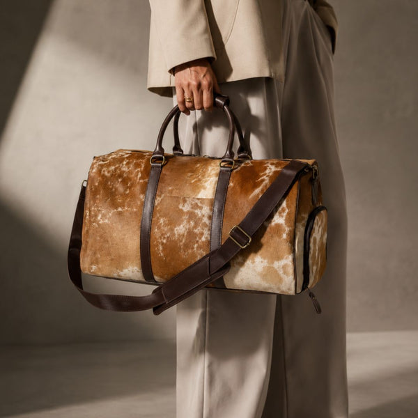 Premium Hair-onn Cowhide Leather Travel Duffle Bag