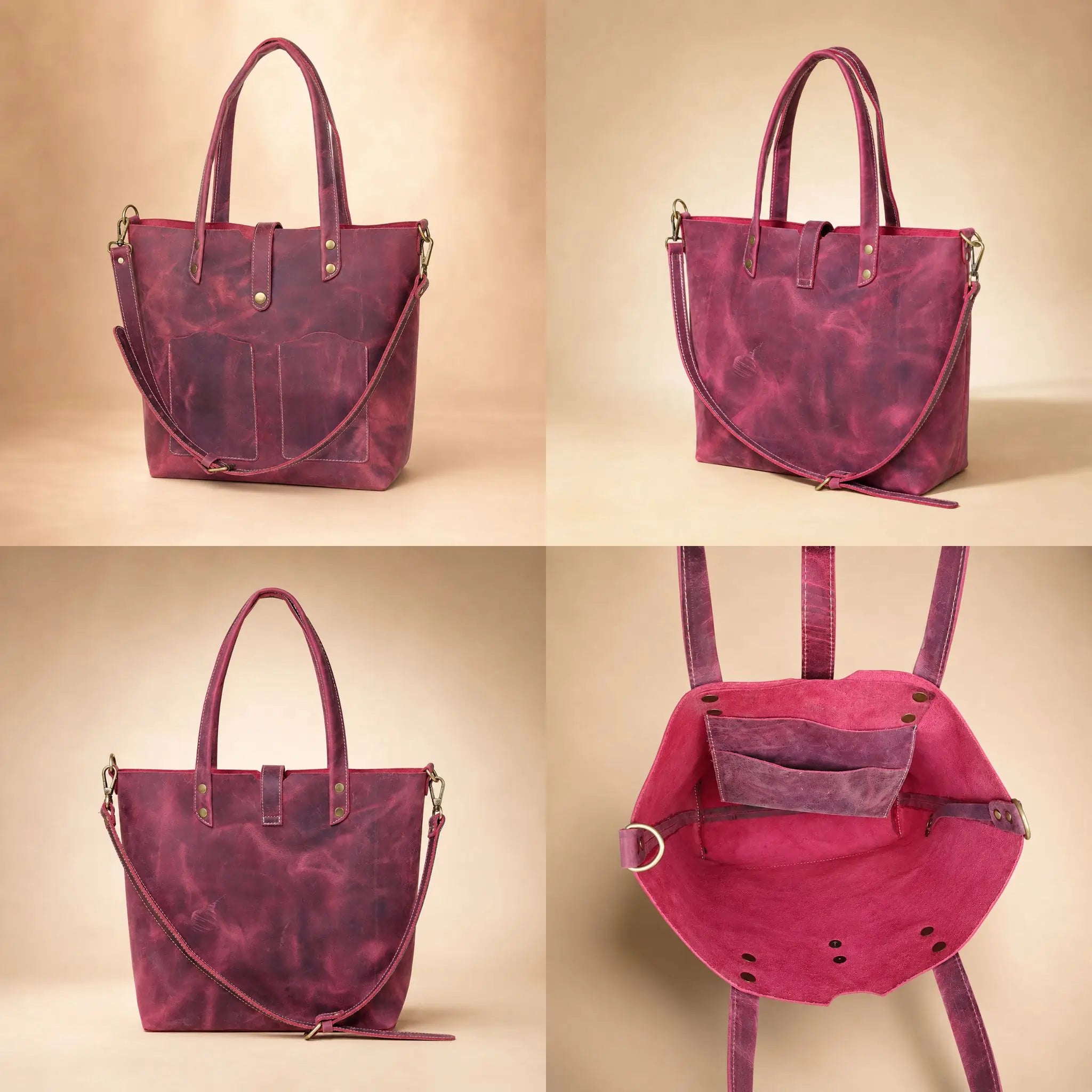 Genuine Two-Tone Leather Tote Bag