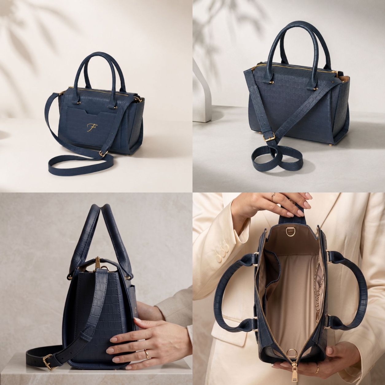 Premium Ladies Leather Handbag Croc-embossed