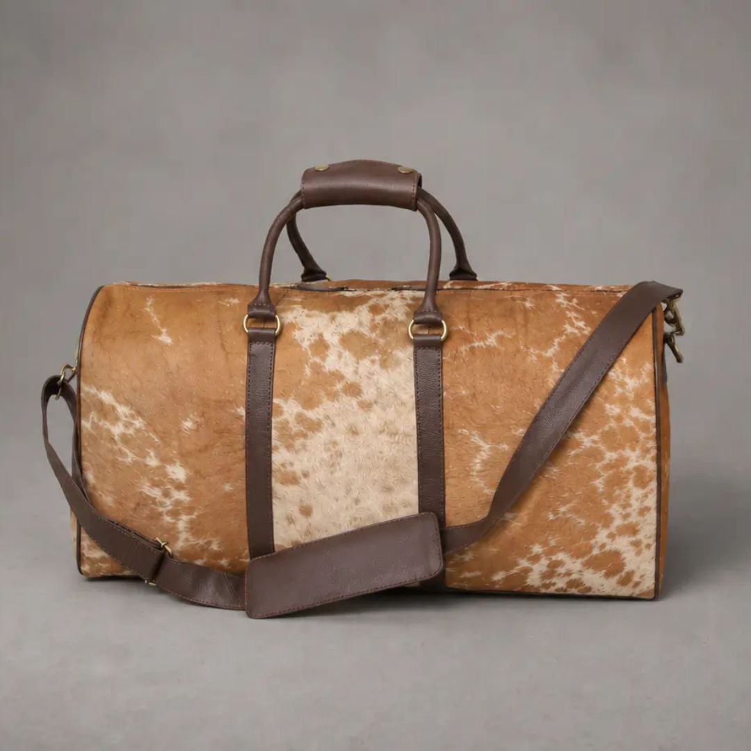 Premium Hair-onn Cowhide Leather Travel Duffle Bag