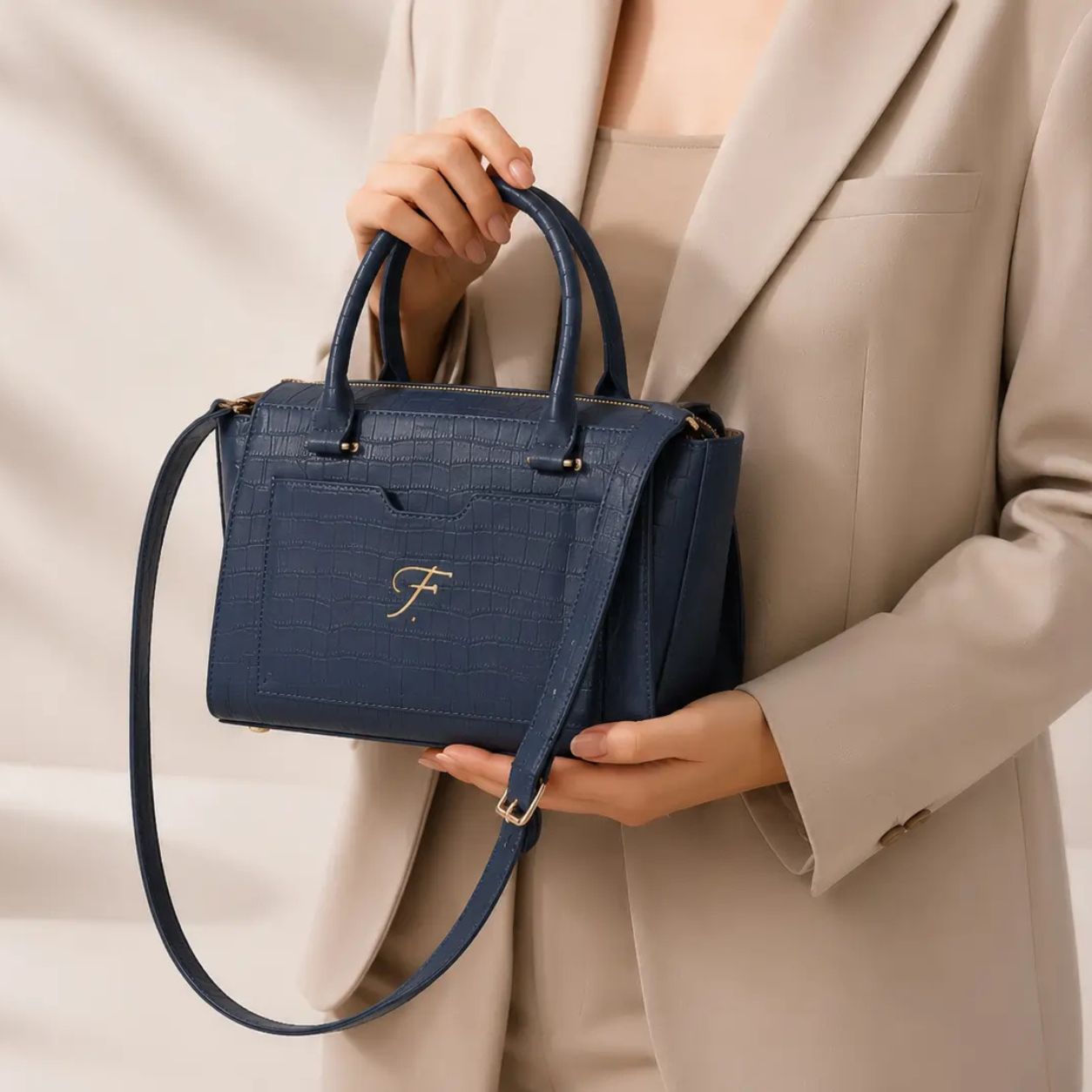 Premium Ladies Leather Handbag Croc-embossed