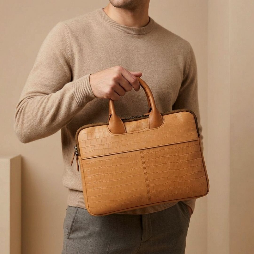 Croc Embossed Leather MacBook Bag (LP-04)
