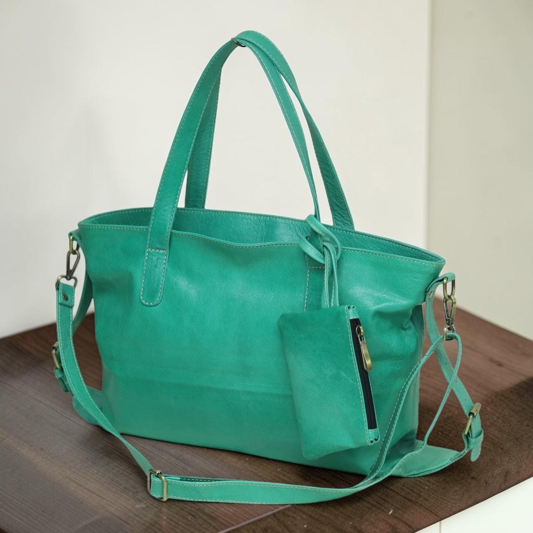 Premium Ladies Leather Bag with Matching Mini Pouch