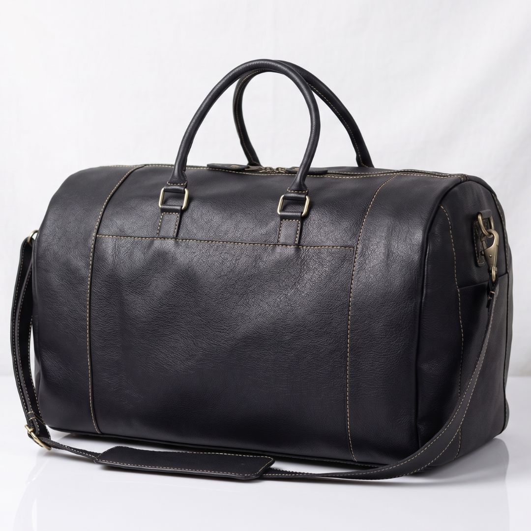 Mild Black Leather Travel Bag – Front Flap Pocket Design (TR-015)