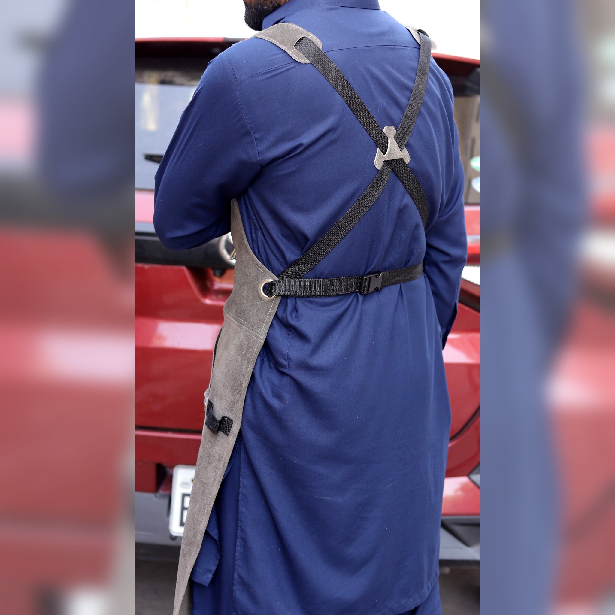 Grey Leather Apron – Premium Cowhide Work Apron with Multi-Pocket Design